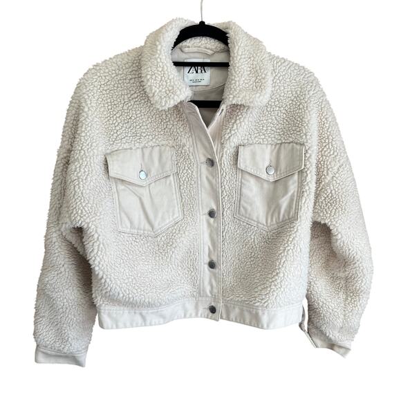 ZARA Faux Shearling Bomber Jacket Cream - Picture 7 of 7